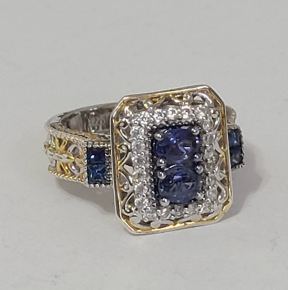 Gems en Vogue Boho Mogok Blue Sapphire 24K Plated Sterling Silver Statement Ring - Picture 4 of 16